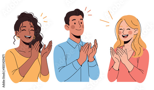 Diverse group of smiling young adults applauding in joyful celebration