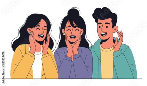 Animated group of happy young adults laughing together