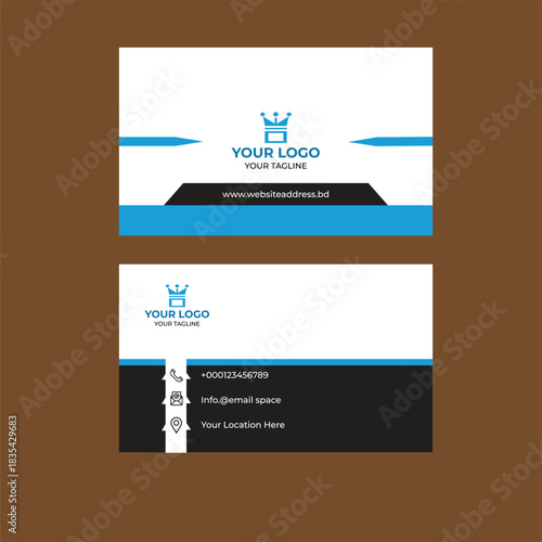 Modern Blue and Black Professional Business Card Design Template