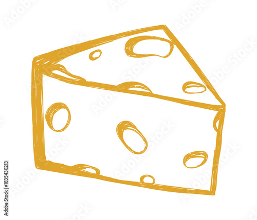 Hand drawn italian food in doodle style. Cheese pieces in quirky crayon style. Italy ingredient, cheese chunk, mediterranean dinner element for pasta, pizza, menu. Minimal doodle sketch. Vector illust