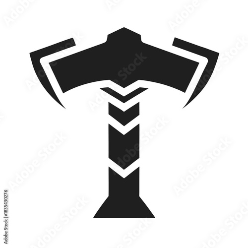 Ancient Runic Hammer Legendary Weapon with Engraved Symbols Myth Inspired Form Line Art Vector illustration