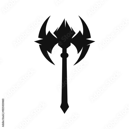 Crystal Axe Fantasy Battle Weapon Featuring Shimmering Faceted Crystal Edge Line Art Vector illustration
