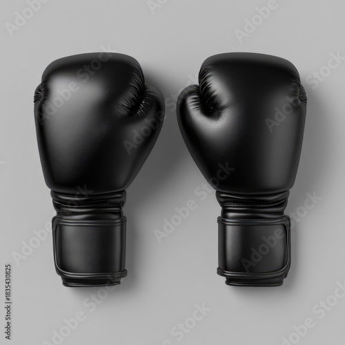 Black boxing gloves on a gray background. mockup. view from the back