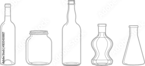 Bottles glass jar container liquid empty outline drawing design shape art