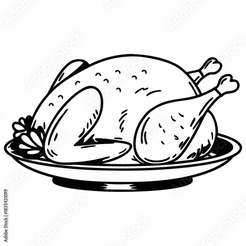 Simple line art of a roasted chicken on a platter
