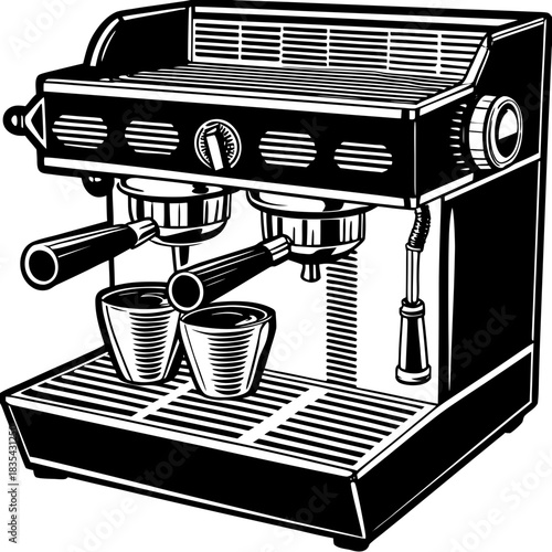 Vintage espresso machine with two cups and portafilters