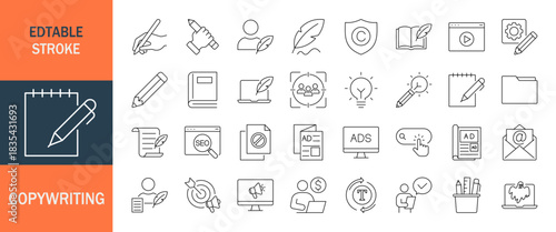 Copywriting icon set. Editable line icons. Vector illustration.
