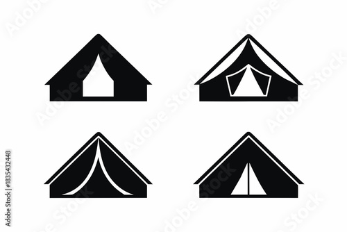 set of Camping tent icon silhouette vector illustration isolated on white background