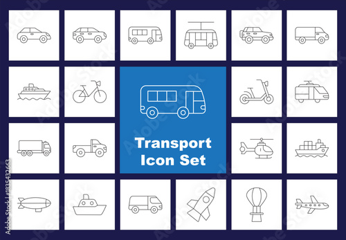 A Comprehensive Transport Icon Set Various Modes of Transportation for Design and Applications