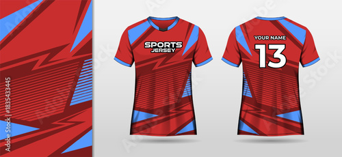 Sport jersey mockup with red and blue abstract background