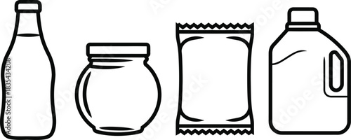 Bottle jar package container product food drink storage outline vector art