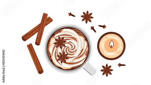 Cozy autumn hot chocolate mug with whipped cream spices and warm candlelight for perfect seasonal comfort