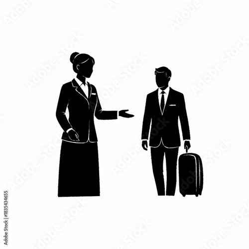 Business professionals assisting with travel and luggage.