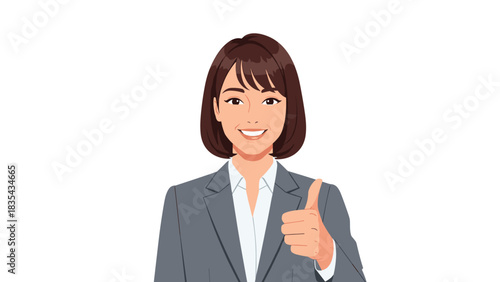 Confident businesswoman giving a thumbs up gesture expressing approval and great success in a professional setting