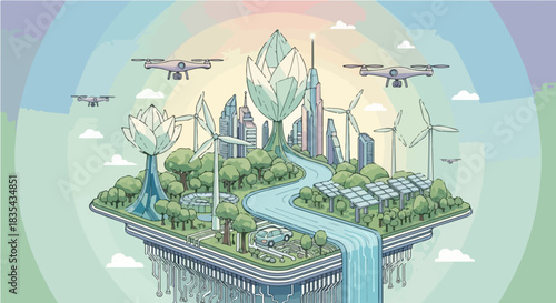 Sustainable Cityscape A Futuristic Illustration of Eco-Friendly Urban Development and Technology