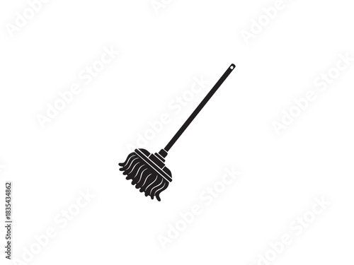 Mop simple solid icon illustration showing household cleaning equipment and floor washing tool