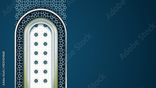 Elegant Islamic background with mosque arch in blue gradient background design
