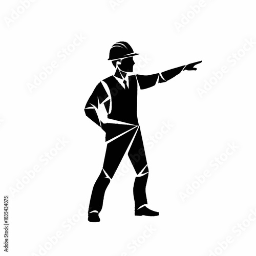 Engineer in silhouette pointing with determination and focus towards the future.