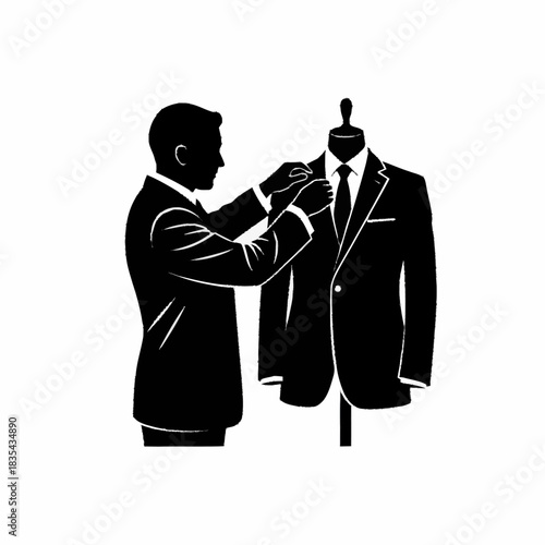 Tailor Adjusting Suit on Mannequin Silhouette.