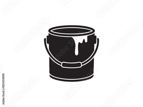 Paint bucket icon silhouette illustration showing a container used for construction and diy artwork