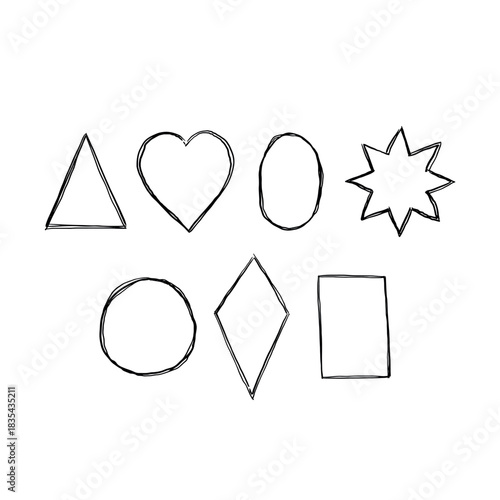 Hand drawn shapes in a rough doodle style. Drawn by hand.