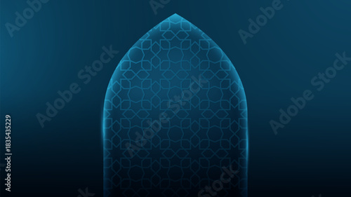 Luxury Islamic background in blue design with arabic pattern and light effect