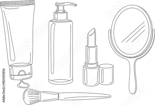 Cosmetics beauty makeup skincare products brush lipstick mirror lotion spa
