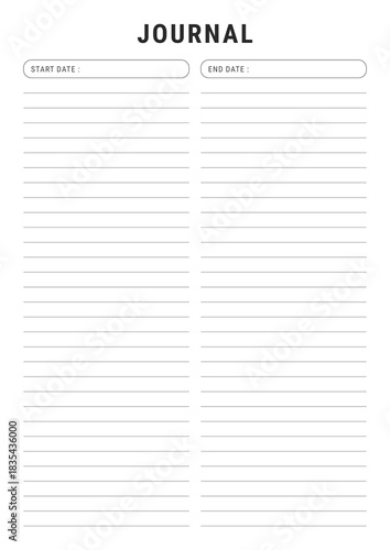 Minimalist Journal Page Template | Printable Lined Journal | Start & End Date Planner Sheet