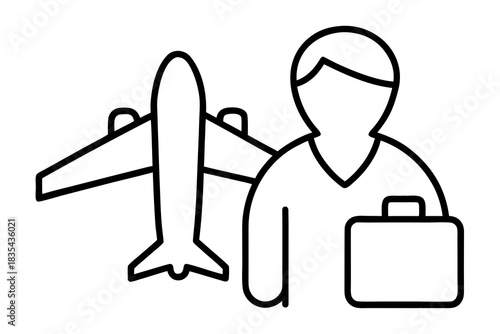line art Airport traveler silhouette vector illustration isolated on white background