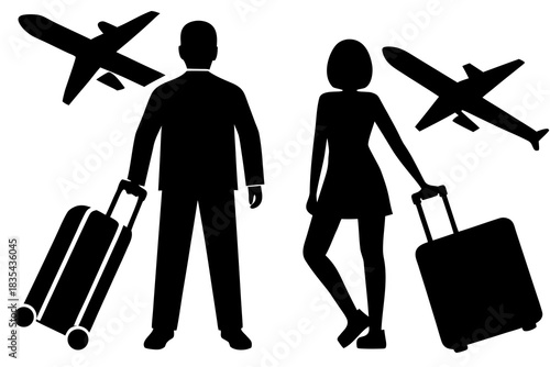Airport traveler silhouette vector illustration isolated on white background