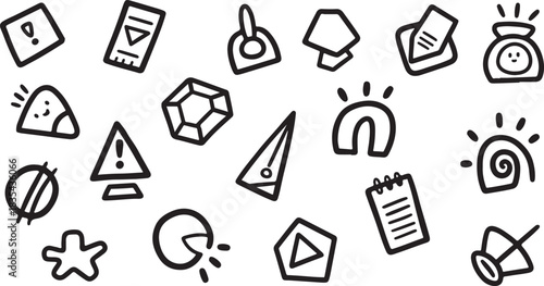 Hand-Drawn Abstract Doodle Icons Set – Creative Minimalist Sketch Symbols for Design, Branding & Backgrounds