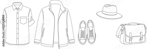 Shirt jacket shoes hat bag clothing fashion apparel style casual wear line