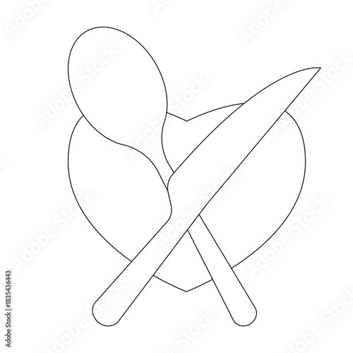 Restaurant Cutlery with Plate, One Continuous Line Art Illustration. Love shape plate continuous line drawing