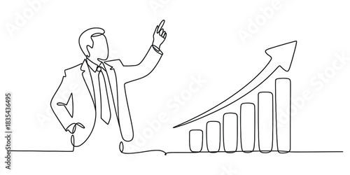 Continuous line drawing of business growth and success