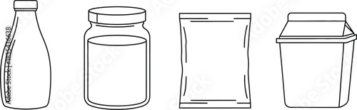 Bottle jar package container food storage product outline vector design blank