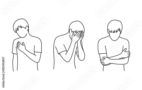 Line drawing of a man expressing grief sadness and anxiety simple vector illustration for mental health awareness campaigns