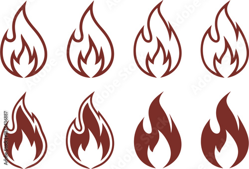 Stylized Fire Flame Icons in Burgundy heat energy