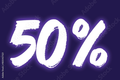 50% sale off purple neon glow effect