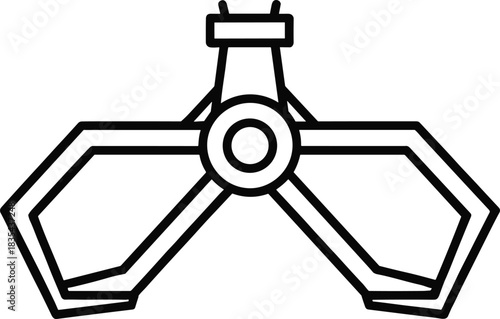 Outline illustration of a robotic industrial grabber or mechanical claw mechanism, representing automation, engineering, manufacturing, precision, and futuristic technology.