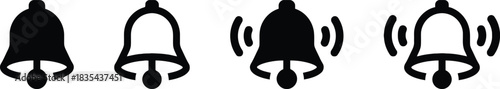 bell, icon, symbol, silhouette, outline, filled, ringing, sound, alert, notification, design, graphic, simple, minimalist, black, white, isolated, white background
