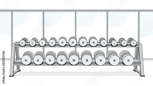 Organized rack featuring multiple pairs of sleek dumbbells ready for an intense strength training workout session