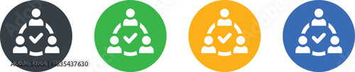 teamwork, collaboration, icon, group, people, meeting, discussion, strategy, connection, network, communication, business, success, partnership, unity, idea, solution, checkmark, approval, four, circu