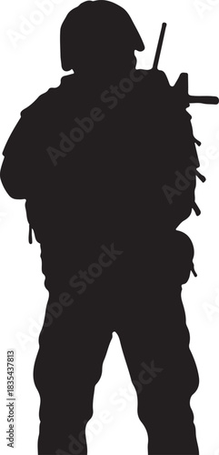 Soldier silhouette vector on white background, military people.