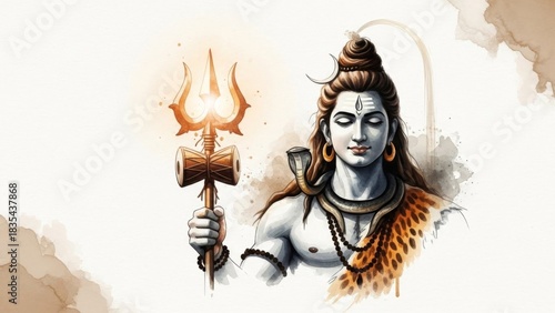 Serene depiction of lord shiva with tranquil expression and divine aura