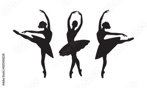 Three elegant ballet dancer silhouettes dancing
