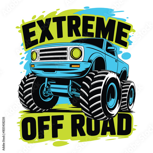 Powerful offroad truck splashing mud in vibrant dynamic style