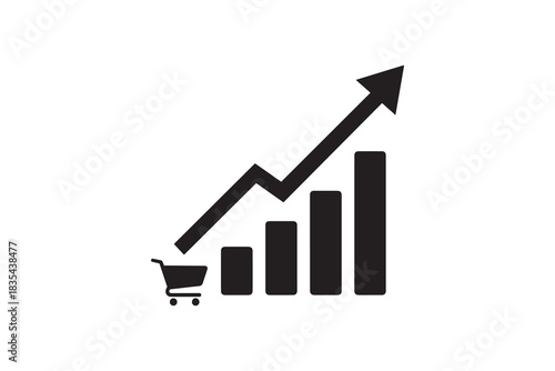 Sales Growth Bar Chart Icon Retail Performance Graph with Shopping Cart