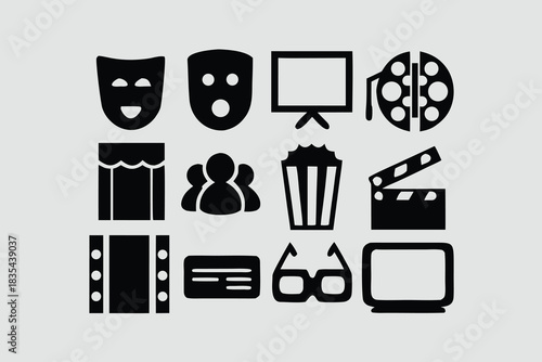 Symbols representing various forms of entertainment and media including music, film, and gaming element vector 