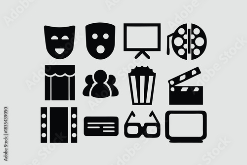 Symbols representing various forms of entertainment and media including music, film, and gaming element vector 