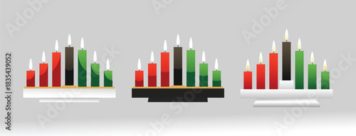 Vibrant Colorful Kwanzaa Kinara with Lit Candles Vector Collection – Unity, Community, and African American Tradition Cultural Symbol of Heritage and Celebration
